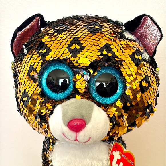 Brand New Ty Flippables STERLING Leopard Beanie Boos Sequins Plush 9" Medium - Picture 4 of 13